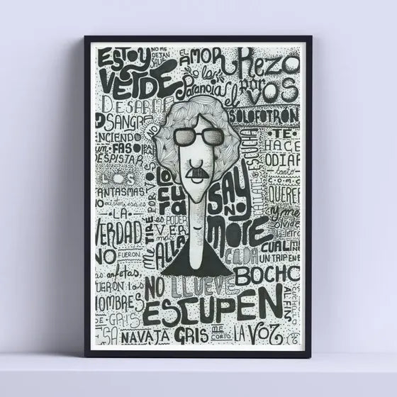 Cuadro Charly Garcia Frases 30x40cm Deco Listo P Colgar Color Blanco Armazón Negro