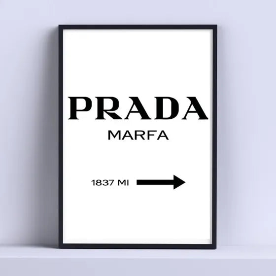 Cuadro Decorativo Prada Moda Jeep 30x40cm Con Vidrio Color Blanco Armazón Negro