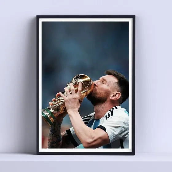 Cuadro Lionel Messi Argentina Campeon Del Mundo ! 30x40cm Color Celeste