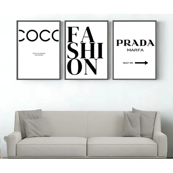 3 Cuadros Moda Fashion Con Vidrio 30x40 Cm Listo Negro